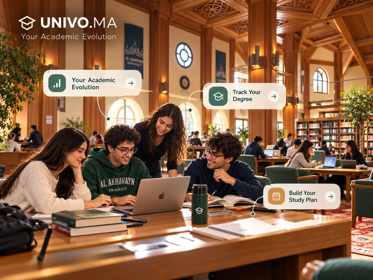 Students studying together in the Al Akhawayn library